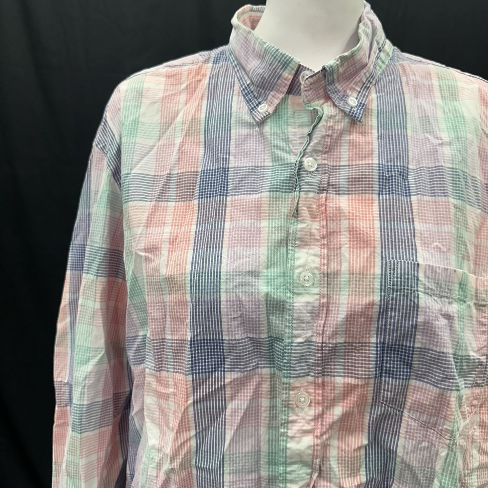 J Crew Shirt Pastel Men's Button Up Shirt XL Slim Fit Flex Washed Plaid Untucked - Picture 3 of 7